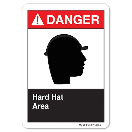 ANSI Danger Sign, Hard Hat Area, 24in X 18in Rigid Plastic